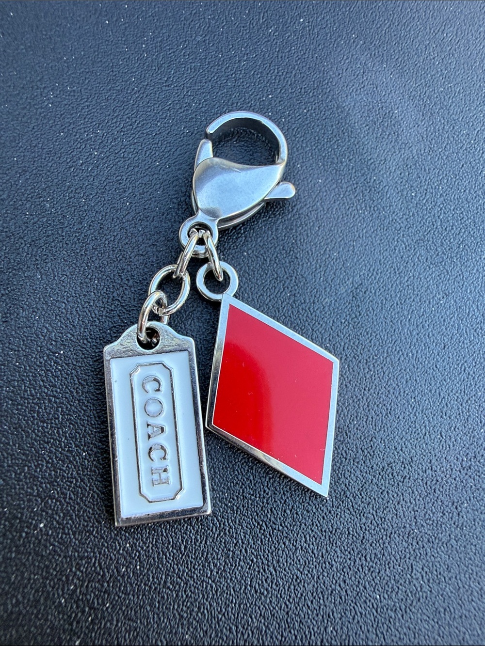 Coach Red Enamel Diamond Charm Key & Card Holder Accent